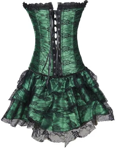 EUDOLAH Sexy Corset Gothic Boned Dress Bustier Clubwear Lingerie Set for Women (UK Size 6-8 (S), Black)