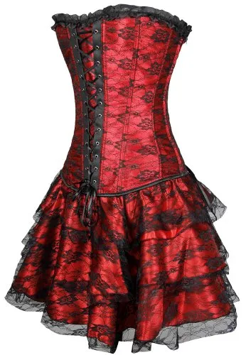 EUDOLAH Sexy Corset Gothic Boned Dress Bustier Clubwear Lingerie Set for Women (UK Size 6-8 (S), Black)
