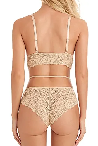 EVELIFE Sexy Lingerie Set for Women Naughty Bra and Panty Sets Floral Lace Cross Strap Bras Knickers (White M)