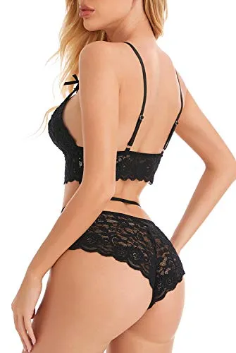 EVELIFE Sexy Lingerie Set for Women Naughty Bra and Panty Sets Floral Lace Cross Strap Bras Knickers (White M)