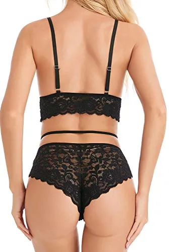 EVELIFE Sexy Lingerie Set for Women Naughty Bra and Panty Sets Floral Lace Cross Strap Bras Knickers (White M)