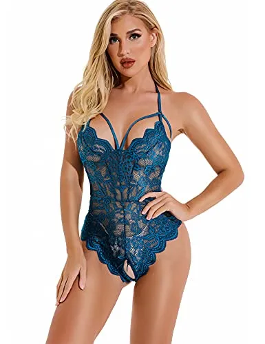 EVELIFE Women Sexy Lingerie Lace Bodysuit One Piece Teddy Lingerie Transparent Deep V Bodysuit Lingerie