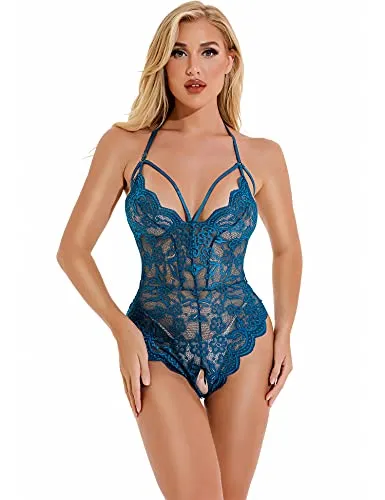 EVELIFE Women Sexy Lingerie Lace Bodysuit One Piece Teddy Lingerie Transparent Deep V Bodysuit Lingerie