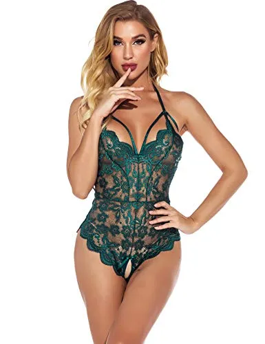 EVELIFE Women Sexy Lingerie Lace Bodysuit One Piece Teddy Lingerie Transparent Deep V Bodysuit Lingerie