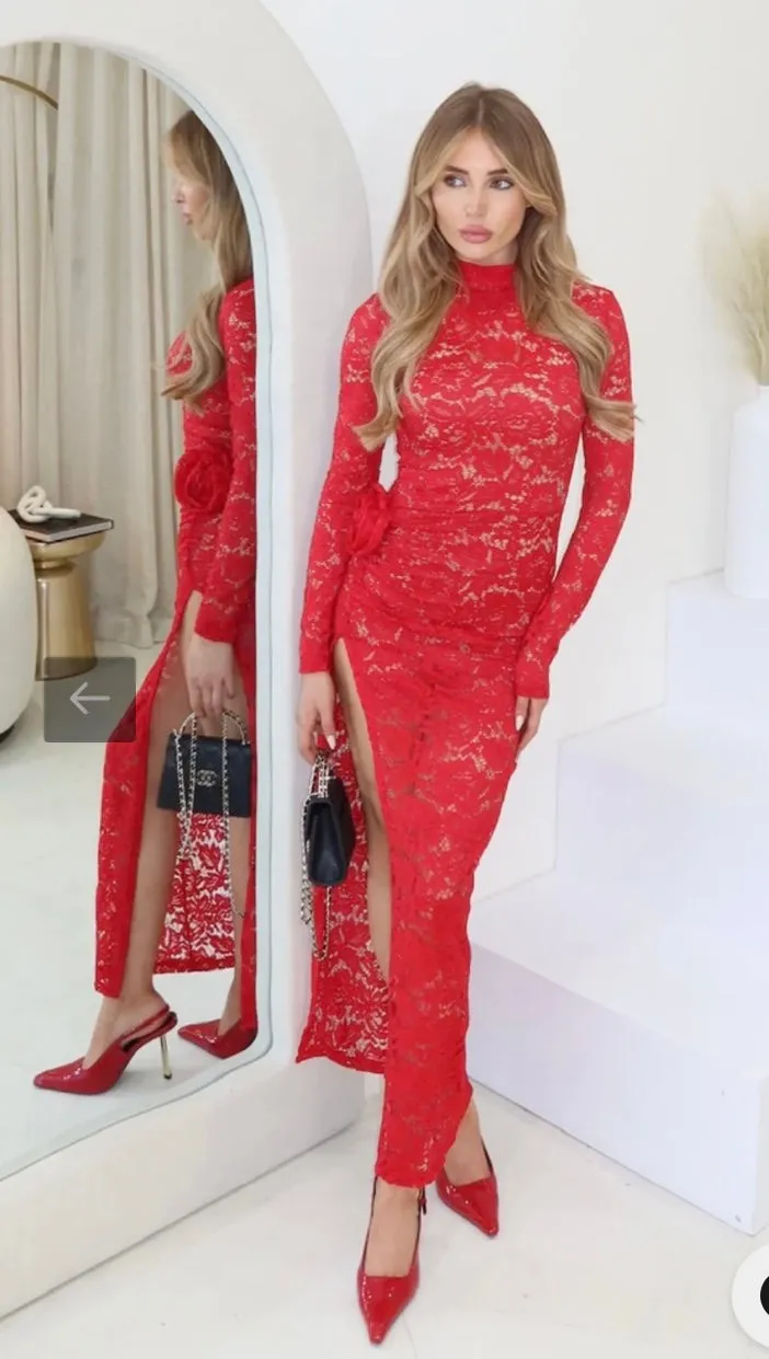 Fanee red lace maxi dress