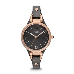Fossil Women's Georgia Quartz Watch with Grey Dial and Grey Leather Strap