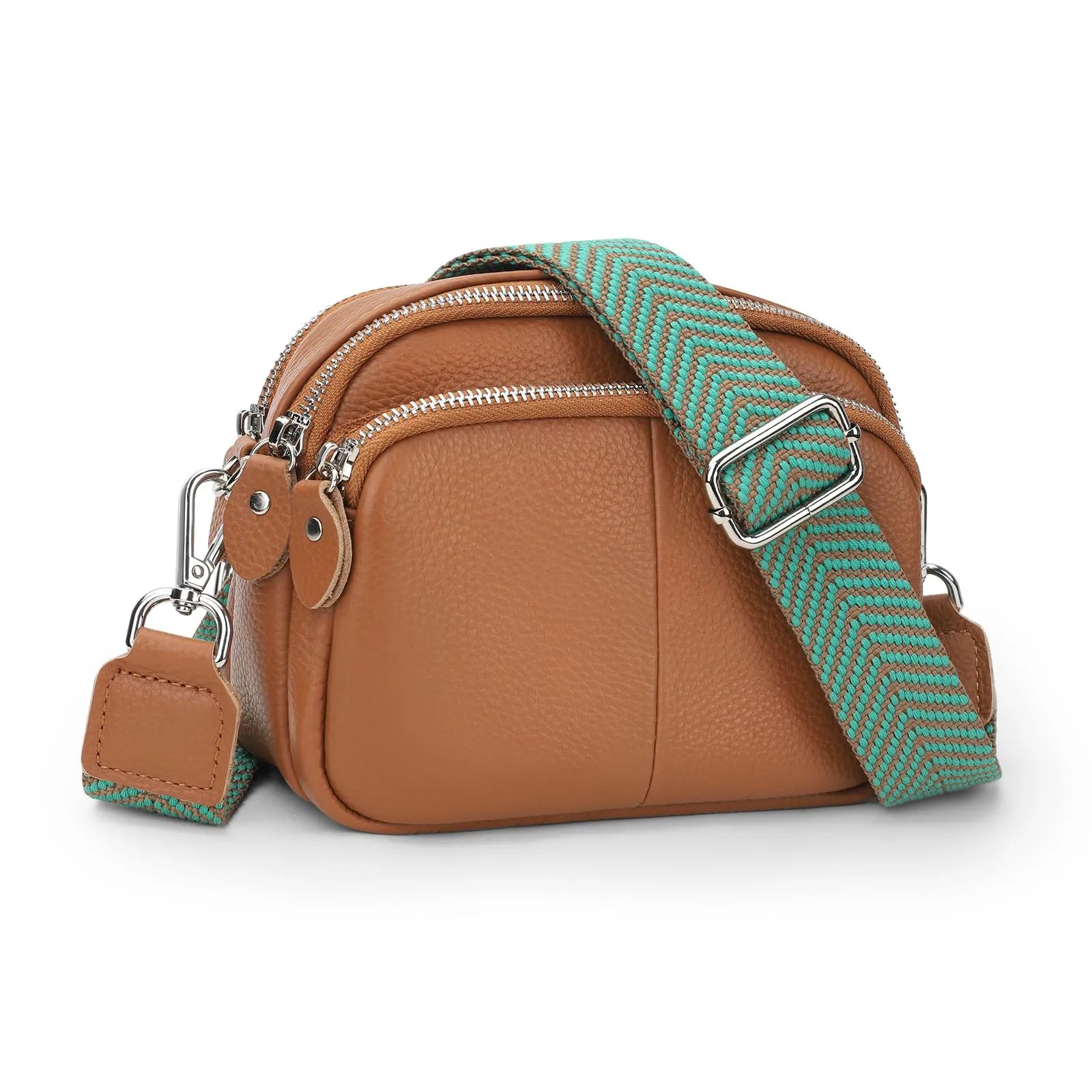 Genuine Leather Crossbody Bag for Women Small Handbags Double Pockets Mobile Phone Shoulder Purse-Beige Gray
