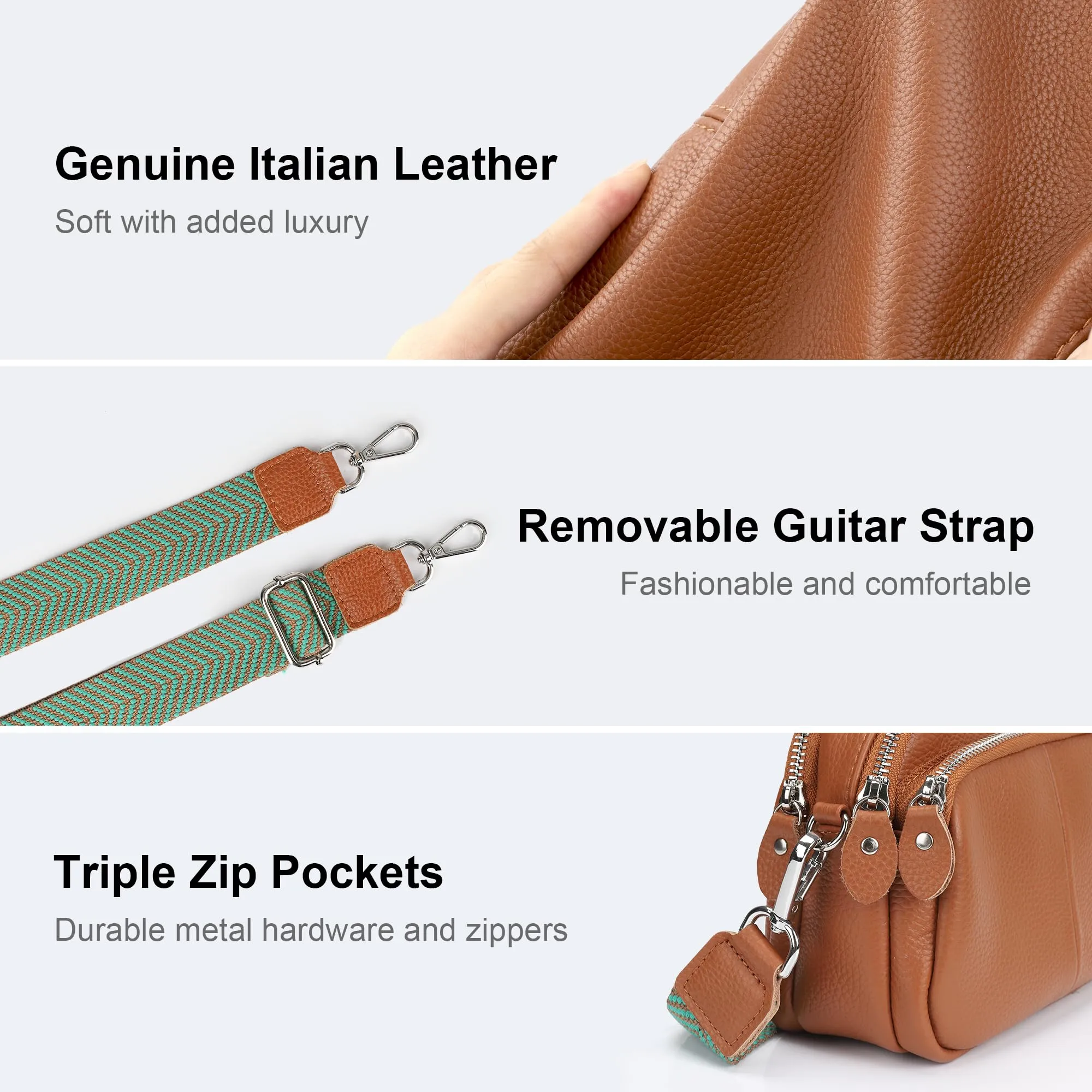 Genuine Leather Crossbody Bag for Women Small Handbags Double Pockets Mobile Phone Shoulder Purse-Beige Gray