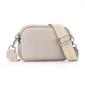 Genuine Leather Crossbody Bag for Women Small Handbags Double Pockets Mobile Phone Shoulder Purse-Beige Gray