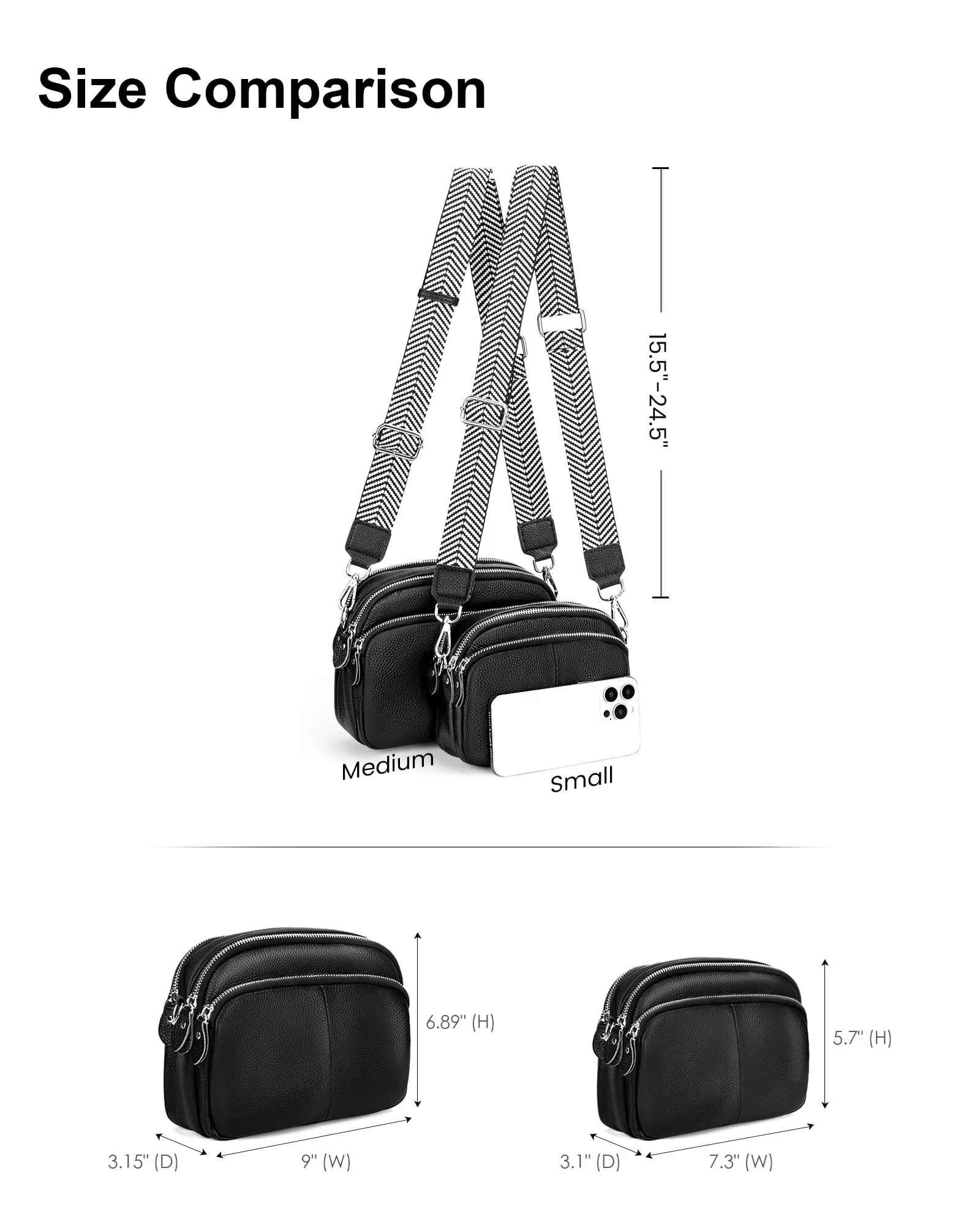 Genuine Leather Crossbody Bag for Women Small Handbags Double Pockets Mobile Phone Shoulder Purse-Beige Gray