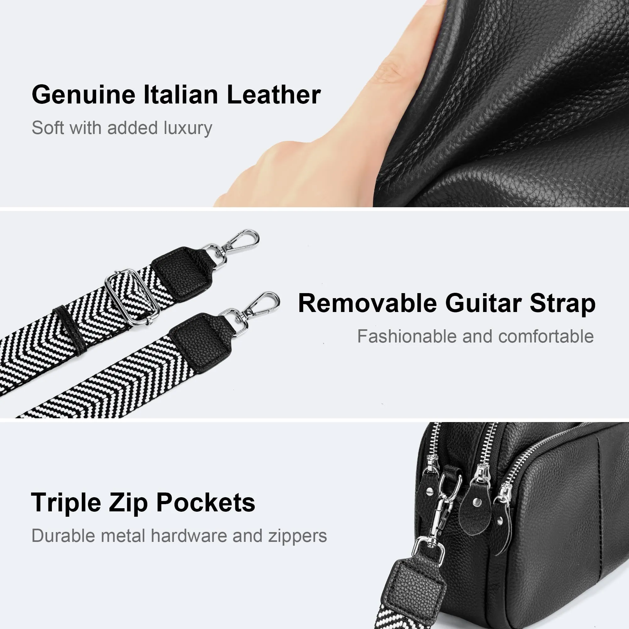 Genuine Leather Crossbody Bag for Women Small Handbags Double Pockets Mobile Phone Shoulder Purse-Beige Gray