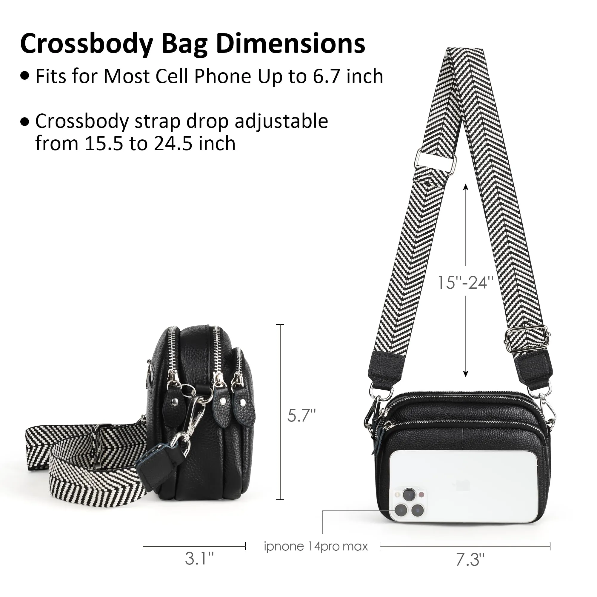 Genuine Leather Crossbody Bag for Women Small Handbags Double Pockets Mobile Phone Shoulder Purse-Beige Gray