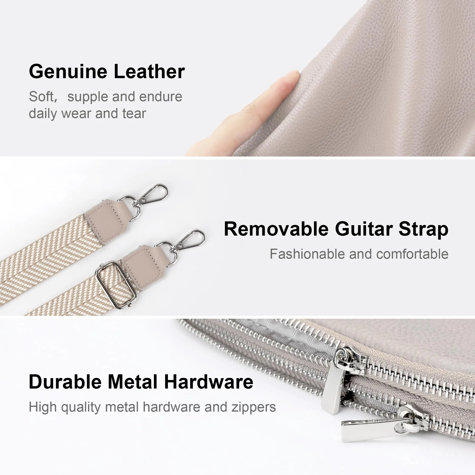 Genuine Leather Crossbody Bag for Women Small Handbags Double Pockets Mobile Phone Shoulder Purse-Beige Gray