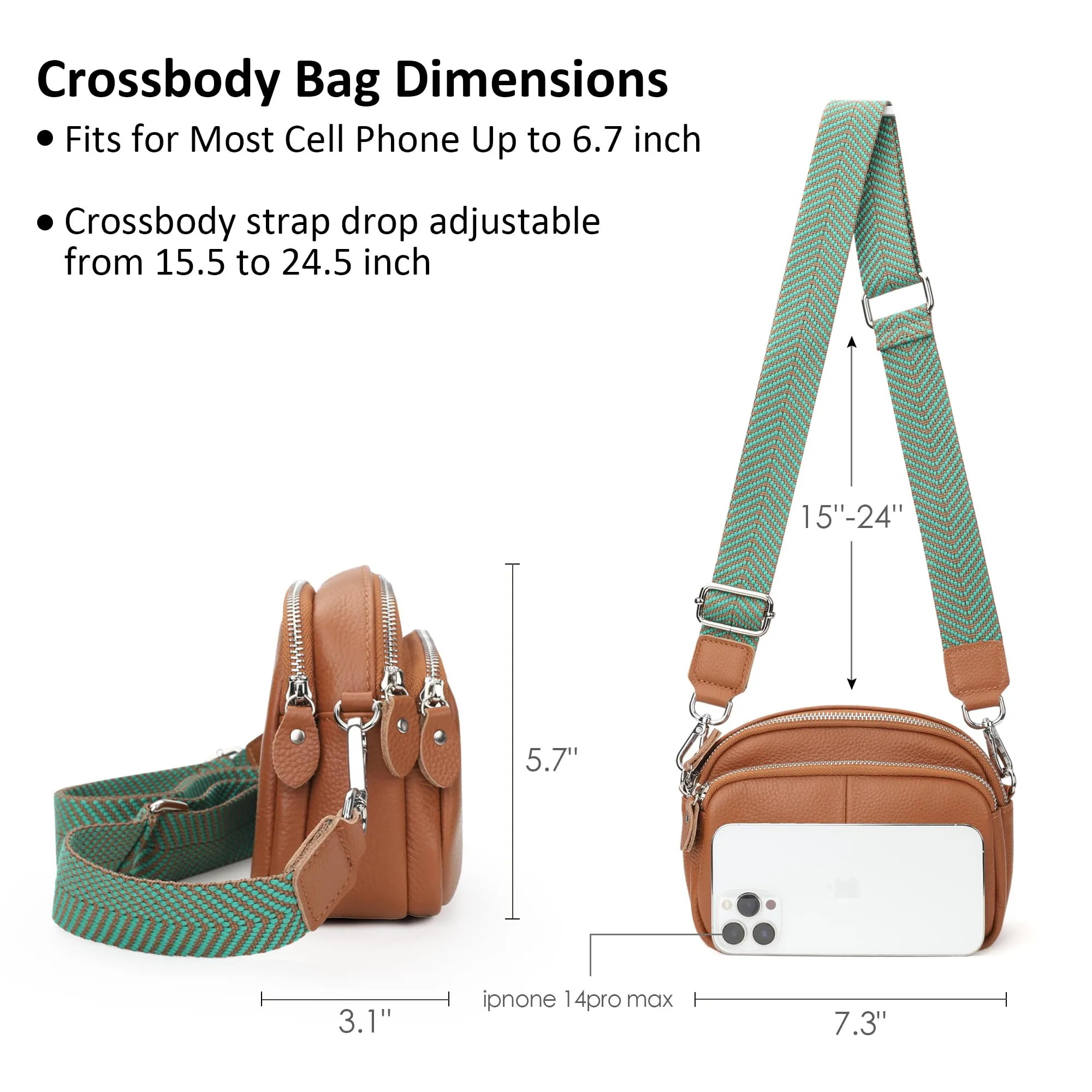Genuine Leather Crossbody Bag for Women Small Handbags Double Pockets Mobile Phone Shoulder Purse-Beige Gray