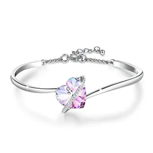 GEORGE  SMITH Womens Silver Bracelet Heart Bracelet for Women with Purple Crystal