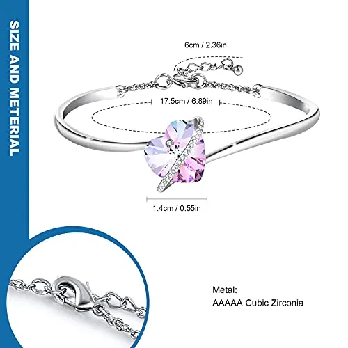 GEORGE  SMITH Womens Silver Bracelet Heart Bracelet for Women with Purple Crystal