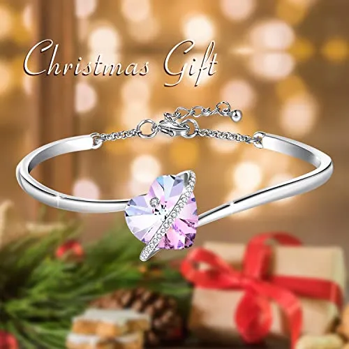 GEORGE  SMITH Womens Silver Bracelet Heart Bracelet for Women with Purple Crystal