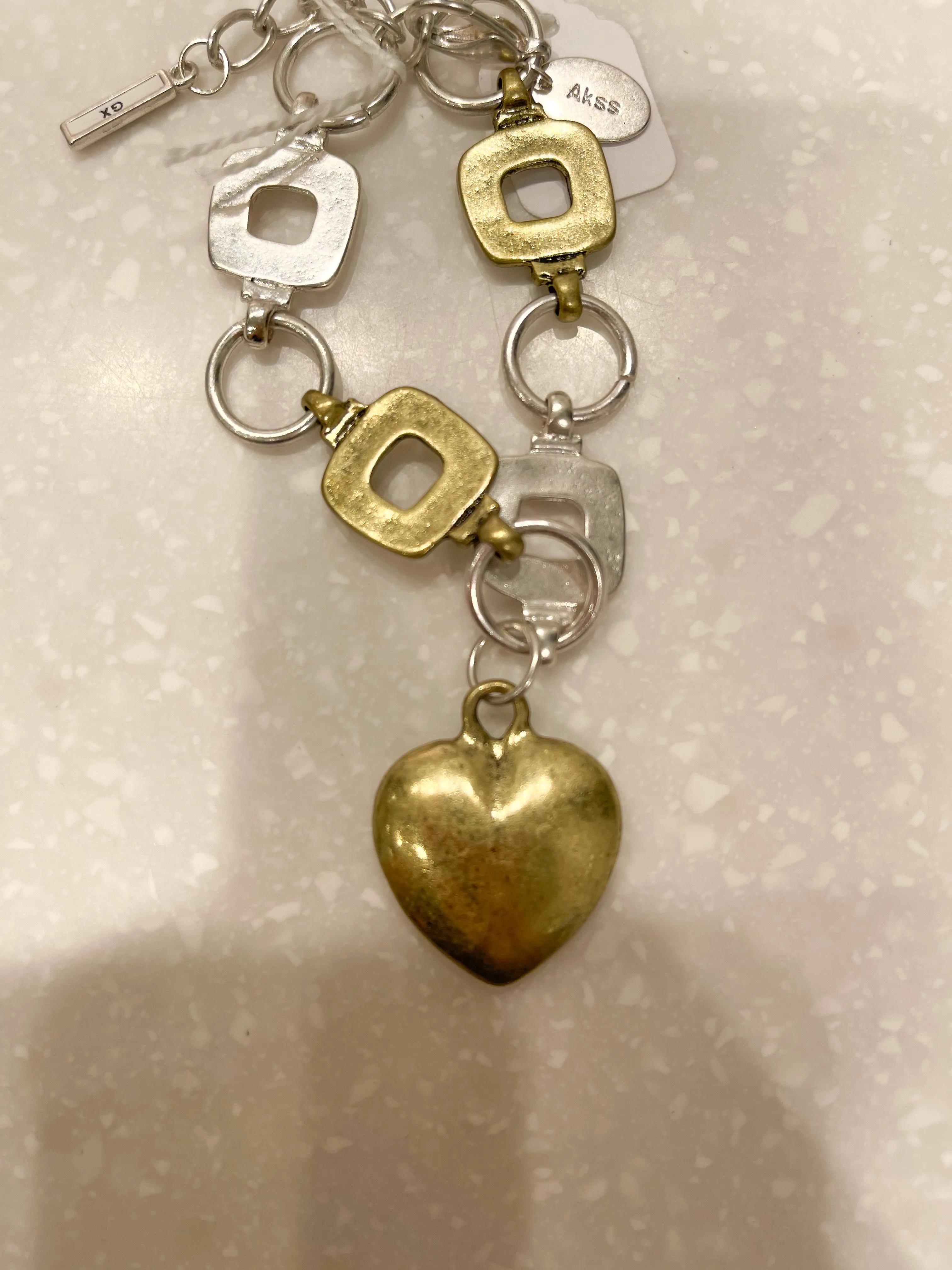 Gold and Silver Square Heart Detailed Bracelet