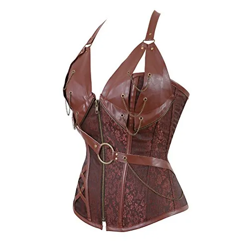 Grebrafan Halter Leather Corset with Pirate Skirt and Blouse 3 Piece Costume