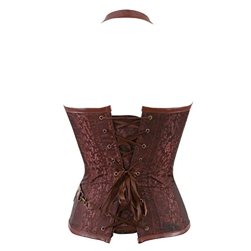 Grebrafan Halter Leather Corset with Pirate Skirt and Blouse 3 Piece Costume