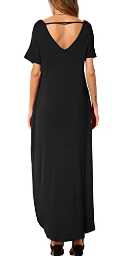 GRECERELLE Women Summer Maxi Casual Long Dress Loose Short Sleeve Floral Print Maxi Dresses with Pocket