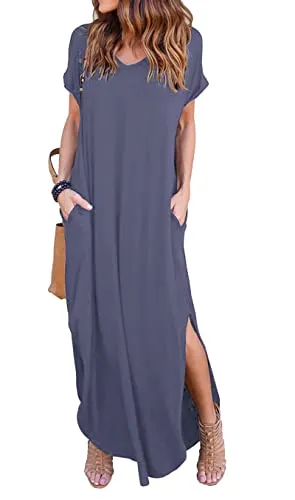 GRECERELLE Women Summer Maxi Casual Long Dress Loose Short Sleeve Floral Print Maxi Dresses with Pocket