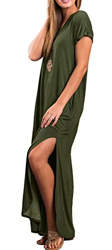 GRECERELLE Women Summer Maxi Casual Long Dress Loose Short Sleeve Floral Print Maxi Dresses with Pocket