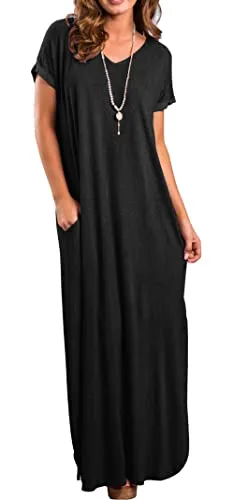 GRECERELLE Women Summer Maxi Casual Long Dress Loose Short Sleeve Floral Print Maxi Dresses with Pocket