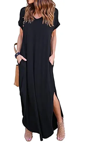 GRECERELLE Women Summer Maxi Casual Long Dress Loose Short Sleeve Floral Print Maxi Dresses with Pocket