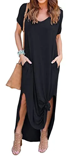 GRECERELLE Women Summer Maxi Casual Long Dress Loose Short Sleeve Floral Print Maxi Dresses with Pocket