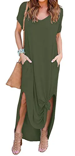 GRECERELLE Women Summer Maxi Casual Long Dress Loose Short Sleeve Floral Print Maxi Dresses with Pocket