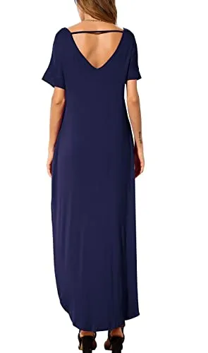 GRECERELLE Women Summer Maxi Casual Long Dress Loose Short Sleeve Floral Print Maxi Dresses with Pocket