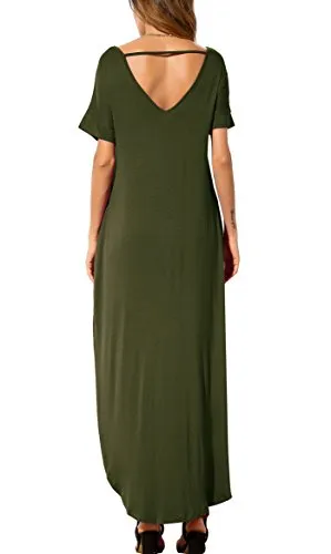 GRECERELLE Women Summer Maxi Casual Long Dress Loose Short Sleeve Floral Print Maxi Dresses with Pocket