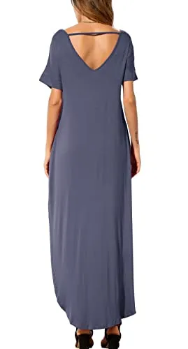 GRECERELLE Women Summer Maxi Casual Long Dress Loose Short Sleeve Floral Print Maxi Dresses with Pocket