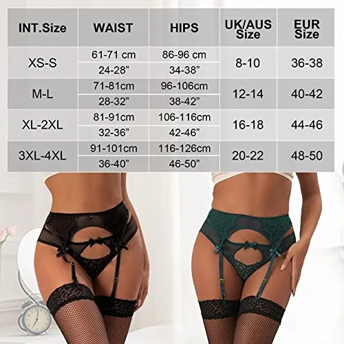 Lace Suspender Belt for Women High Waist Garter Belt Valentines 4 Strap Suspenders Plus Size Lingerie Set Black Size 12 14