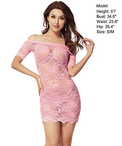 LINGERLOVE Womens Plus Size Lingerie Chemise Floral Lace Babydoll See Though Bodysuit