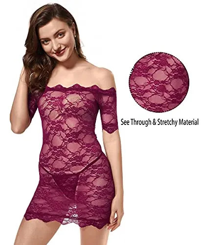 LINGERLOVE Womens Plus Size Lingerie Chemise Floral Lace Babydoll See Though Bodysuit