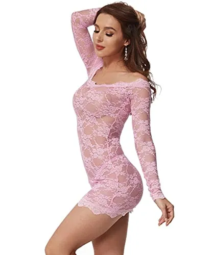 LINGERLOVE Womens Plus Size Lingerie Chemise Floral Lace Babydoll See Though Bodysuit