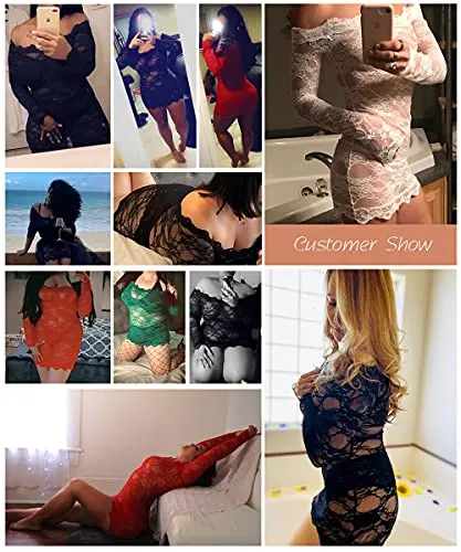 LINGERLOVE Womens Plus Size Lingerie Chemise Floral Lace Babydoll See Though Bodysuit
