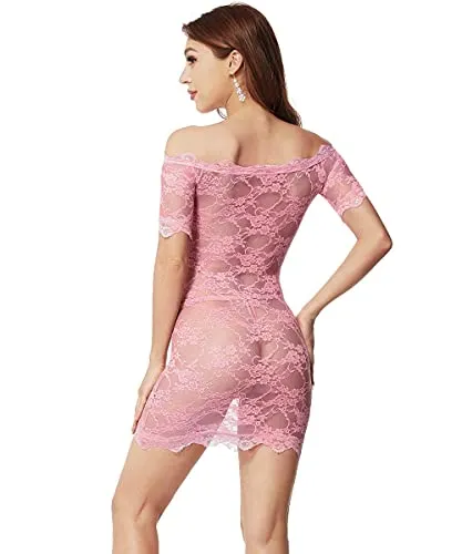 LINGERLOVE Womens Plus Size Lingerie Chemise Floral Lace Babydoll See Though Bodysuit