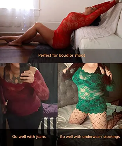 LINGERLOVE Womens Plus Size Lingerie Chemise Floral Lace Babydoll See Though Bodysuit