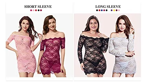 LINGERLOVE Womens Plus Size Lingerie Chemise Floral Lace Babydoll See Though Bodysuit