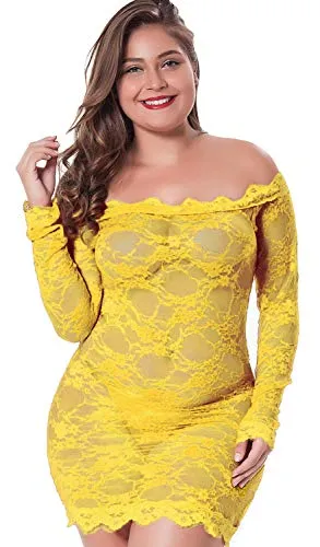 LINGERLOVE Womens Plus Size Lingerie Chemise Floral Lace Babydoll See Though Bodysuit