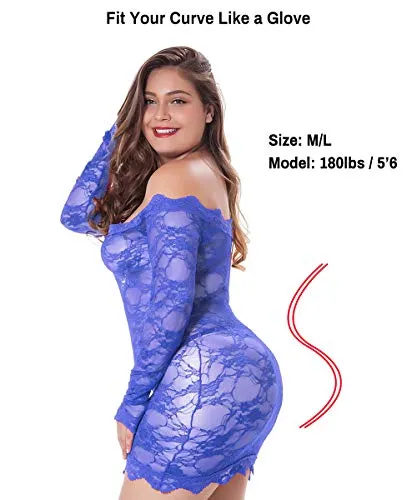 LINGERLOVE Womens Plus Size Lingerie Chemise Floral Lace Babydoll See Though Bodysuit