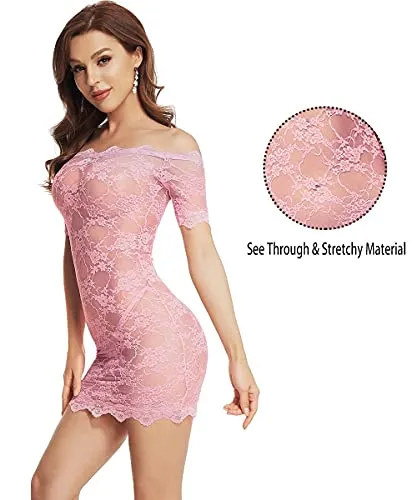 LINGERLOVE Womens Plus Size Lingerie Chemise Floral Lace Babydoll See Though Bodysuit