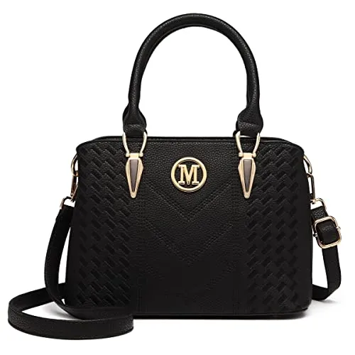Miss Lulu Women Top Handle Bag Woven pattern and Chevron Shoulder Bag Front M Logo Handbags