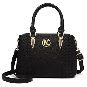 Miss Lulu Women Top Handle Bag Woven pattern and Chevron Shoulder Bag Front M Logo Handbags