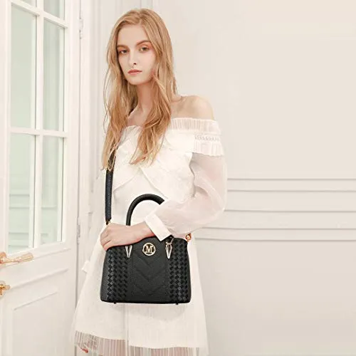 Miss Lulu Women Top Handle Bag Woven pattern and Chevron Shoulder Bag Front M Logo Handbags