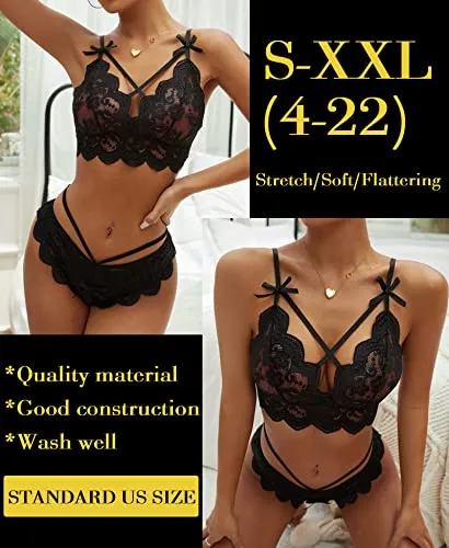 Namifin Women Lingerie Set Lace Bralette and Panty Set Strappy Lace Lingerie