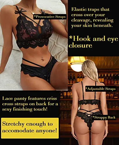 Namifin Women Lingerie Set Lace Bralette and Panty Set Strappy Lace Lingerie